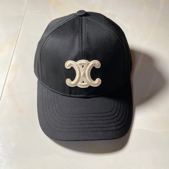 Celine Black Cap with Cream Logo